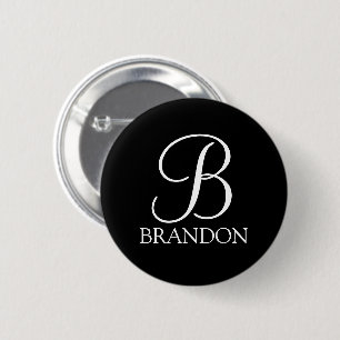 Schwarz-Personalisiert-Script-Monogramm und -Name Button