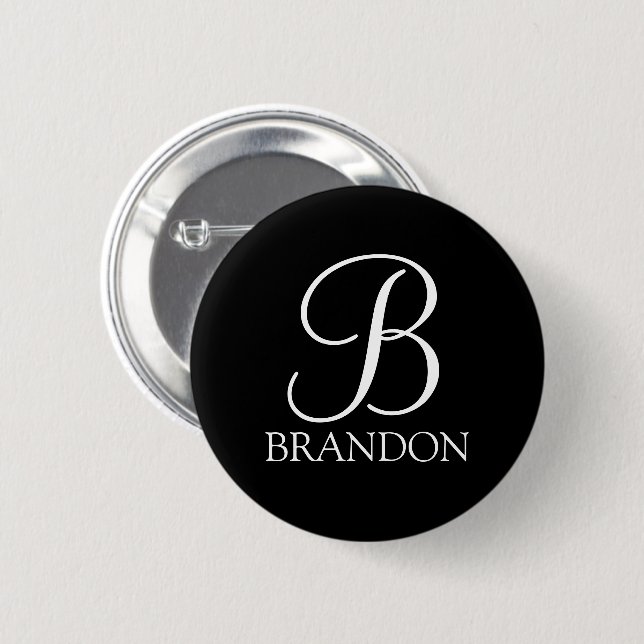Schwarz-Personalisiert-Script-Monogramm und -Name Button (Vorne & Hinten)