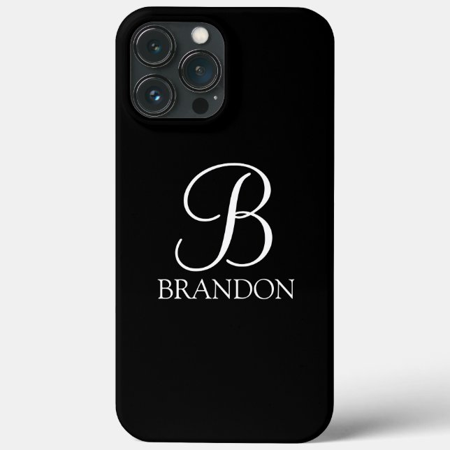 Schwarz-Personalisiert-Script-Monogramm und -Name Case-Mate iPhone Hülle (Rückseite)