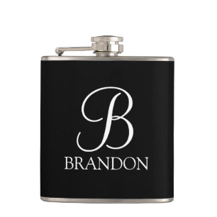 Schwarz-Personalisiert-Script-Monogramm und Name-F Flachmann
