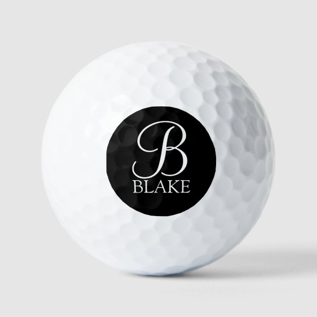 Schwarz-Personalisiert-Script-Monogramm und -Name Golfball (Vorderseite)