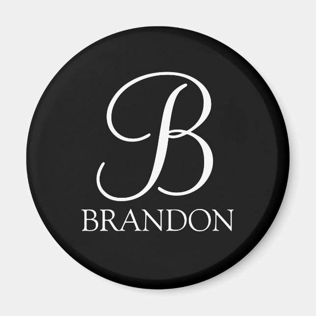 Schwarz-Personalisiert-Script-Monogramm und -Name Magnet (Vorne)