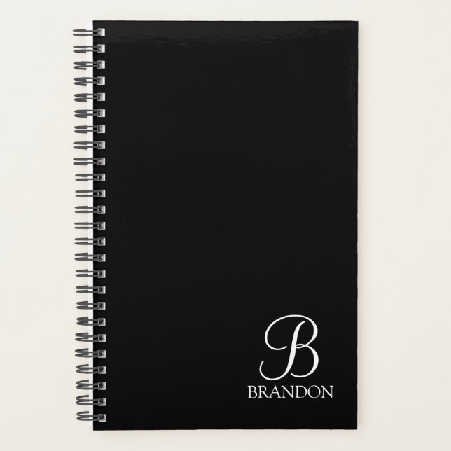 Schwarz-Personalisiert-Script-Monogramm und -Name Planer (Vorderseite)