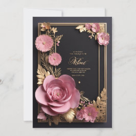 Schwarz-Pink 3D-Blume-Grüße-Karte Ankündigung