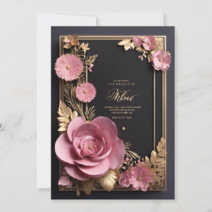 Schwarz-Pink 3D-Blume-Grüße-Karte Ankündigung