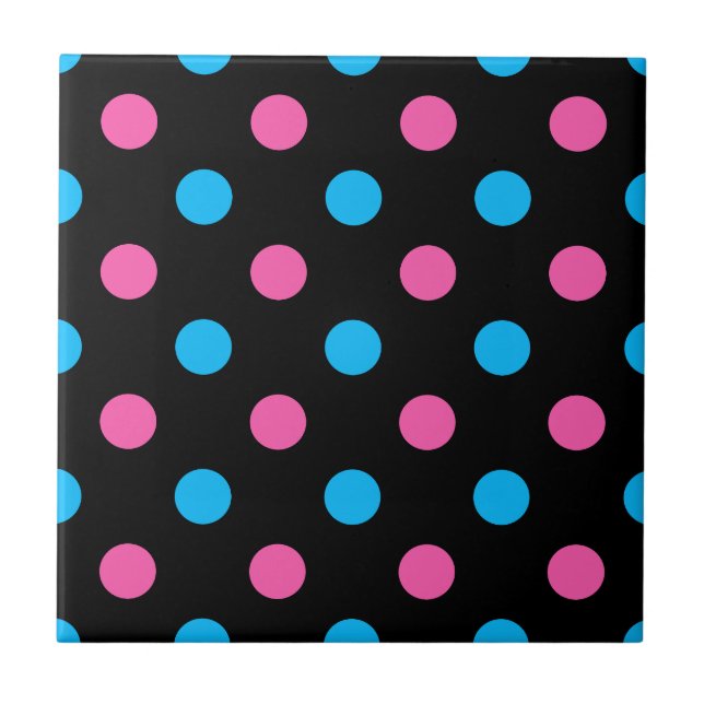 Schwarz Pink Blau Punkte Muster Fliese (Vorderseite)