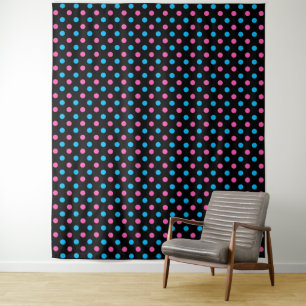 Schwarz Pink Blau Punkte Muster Wandteppich