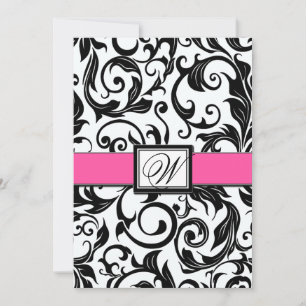 Schwarz-Pink-Damast Hochzeitseinladungen Einladung
