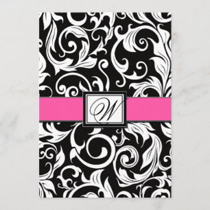Schwarz-Pink-Damast Hochzeitseinladungen Einladung