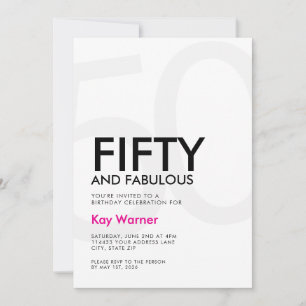 Schwarz Pink Fifty und Fabulous 50. Geburtstag Einladung