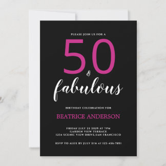 Schwarz Pink Fifty und Fabulous Fünfzigster Geburt Einladung