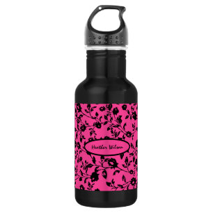 Schwarz Pink Floral Wasser Flasche mit Namen Edelstahlflasche