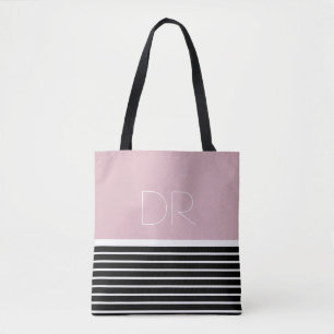 Schwarz Pink horizontale Streifen & Monogram . Tasche