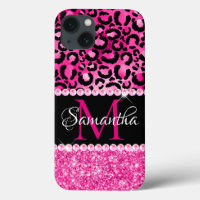 Schwarz-Pink-Leopard-Spot-Glam-Monogramm