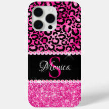 Schwarz-Pink-Leopard-Spot-Glam-Monogramm