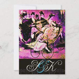 SCHWARZ PINK LILA FAHRRAD HOCHZEIT DAMAST MONOGRAM EINLADUNG