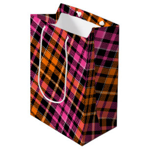 Schwarz Pink Orange Karo Tartan Design Mittlere Geschenktüte