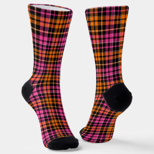 Schwarz Pink Orange Karo Tartan Design  Socken