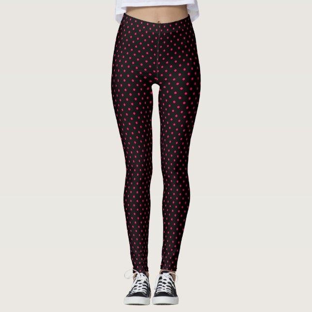 Schwarz-Pink-Polka-Dot Leggings (Vorderseite)