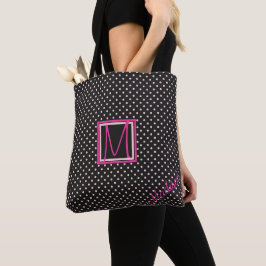 Schwarz-Pink-Polka-Dot-Trendy-Monogramm Tasche