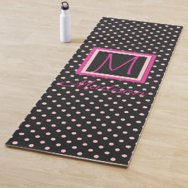 Schwarz-Pink-Polka-Dot-Trendy-Monogramm Yogamatte