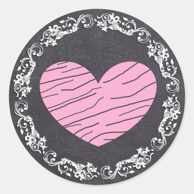 Schwarz-Pink-Rosa-Herz-Hochzeitsticker Runder Aufkleber (Vorderseite)