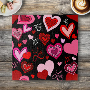 Schwarz Pink Rote Herzen Liebesmuster