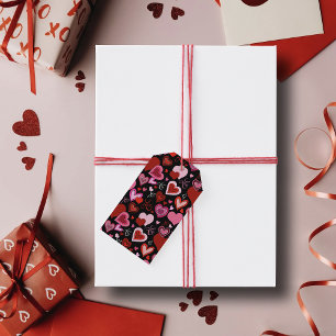 Schwarz Pink Rote Herzen Liebesmuster Geschenkanhänger