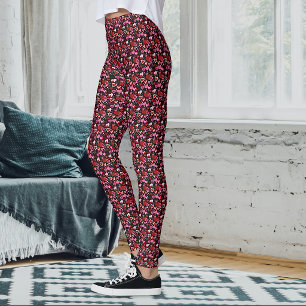 Schwarz Pink Rote Herzen Liebesmuster Leggings