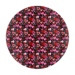Schwarz Pink Rote Herzen Liebesmuster Schneidebrett