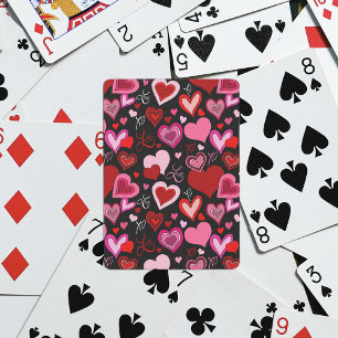 Schwarz Pink Rote Herzen Liebesmuster Spielkarten