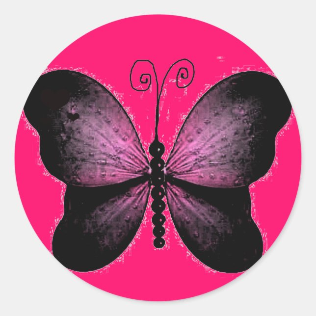Schwarz-Pink-Schmetterlingsklemme Runder Aufkleber (Vorderseite)