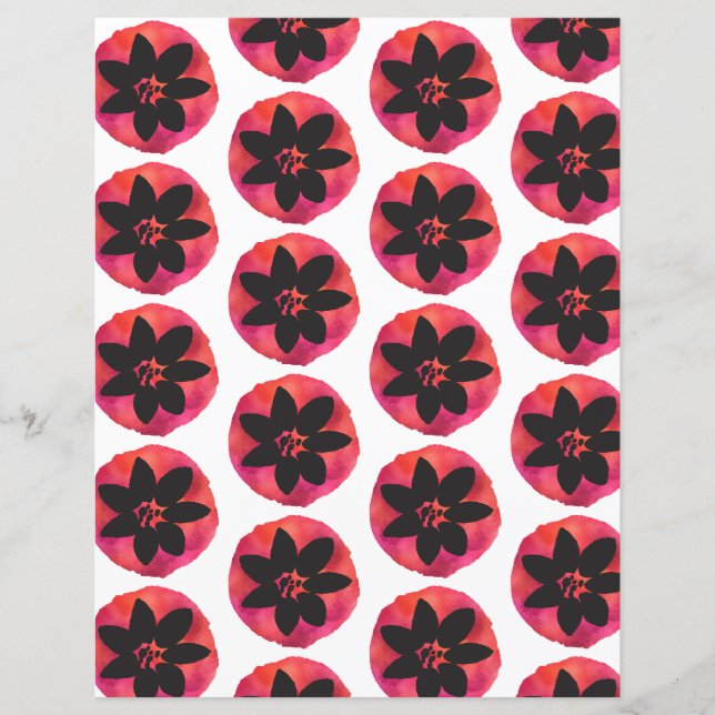 Schwarz-Pink-tropische Blume-Muster-Schreibpapier (Vorderseite)