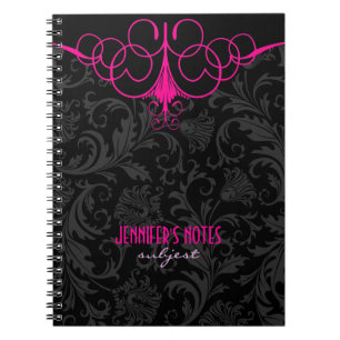 Schwarz & Pink Vintage Damast Notizblock