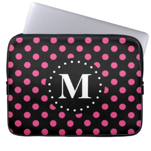 Schwarz-Polka-Dosen-Monogramm Laptopschutzhülle