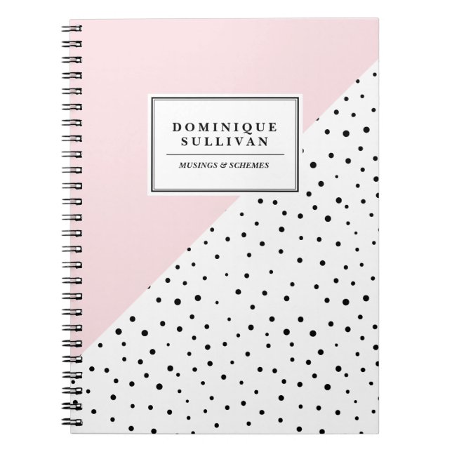 Schwarz Polka Dots Blush Pink Abtract Muster Custo Notizblock (Vorderseite)