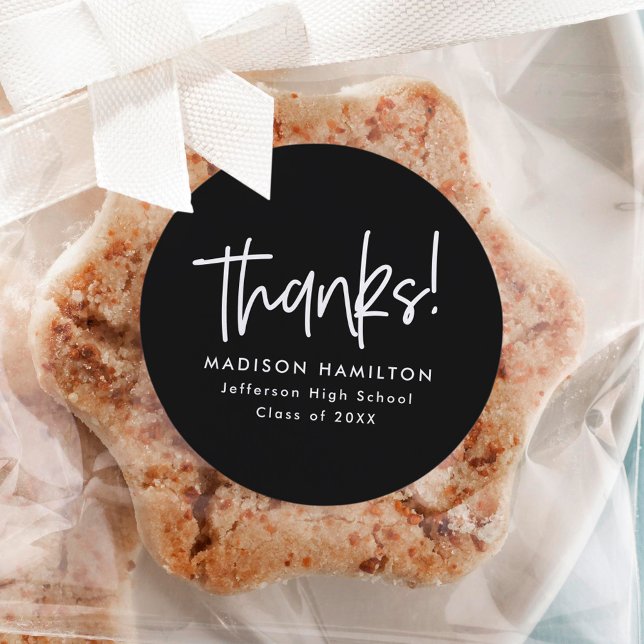 Schwarz | Preppy Script Abschluss Vielen Dank Runder Aufkleber (Von Creator hochgeladen)