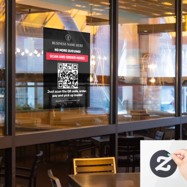 Schwarz | QR Code Menü Scan Order Window Clying Fensteraufkleber (Restaurantfenster)