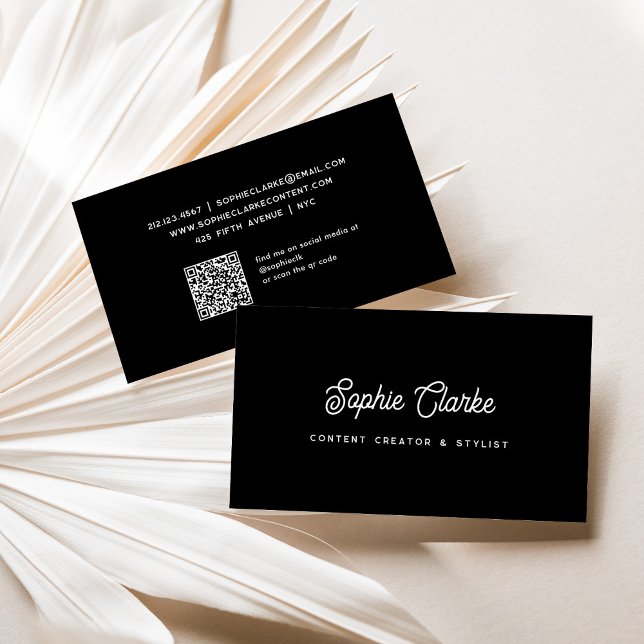 Schwarz | Retro-Skript mit QR-Code Visitenkarte (Von Creator hochgeladen)