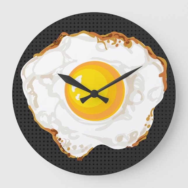 Schwarz Retro Stil Fried Egg Küche Dekoration Große Wanduhr (Vorderseite)