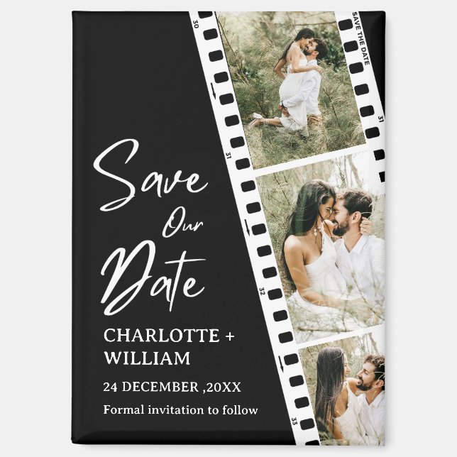 Schwarz Rette unseren Date Foto Booth Wedding Magnet (Vorderseite)