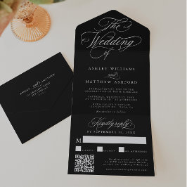 Schwarz-Romantische Wirble Kalligrafie-Hochzeit All In One Einladung