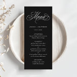 Schwarz-Romantische Wirble Kalligrafie-Hochzeit Menükarte<br><div class="desc">Einfache Schwarz-Weiß-Hochzeitskarte mit eleganter und romantischer Wirbler Kalligraphie-Schrift mit Ihren Namen. Für eine weiter gehende Anpassung dieses Designs klicken Sie bitte auf den BUTTON BLAU DESIGN TOOL oben!</div>
