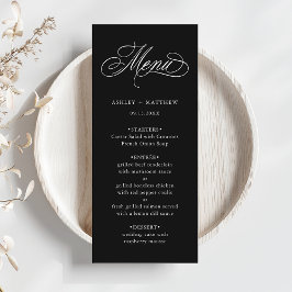 Schwarz-Romantische Wirble Kalligrafie-Hochzeit Menükarte