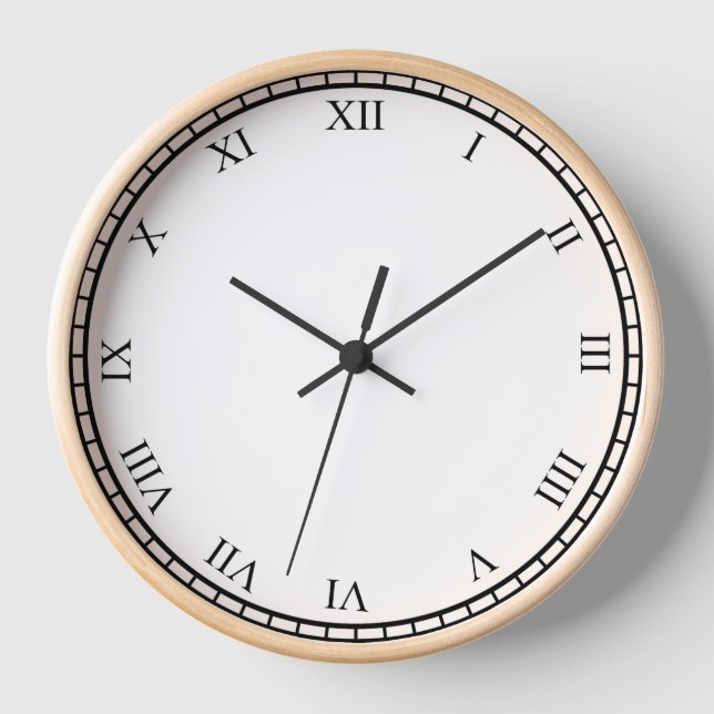 Schwarz römische Zahl und Minute Naturholzrahmen Uhr (Vorderseite)
