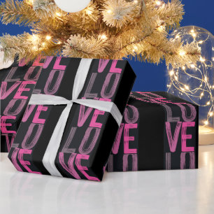 Schwarz/Rosa Ästhetische "Liebe" Typografie-Gesche Geschenkpapier