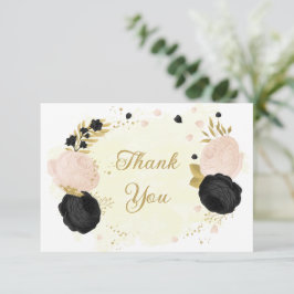 Schwarz-Rosa-Blume Botanikhochzeit Dank Dankeskarte