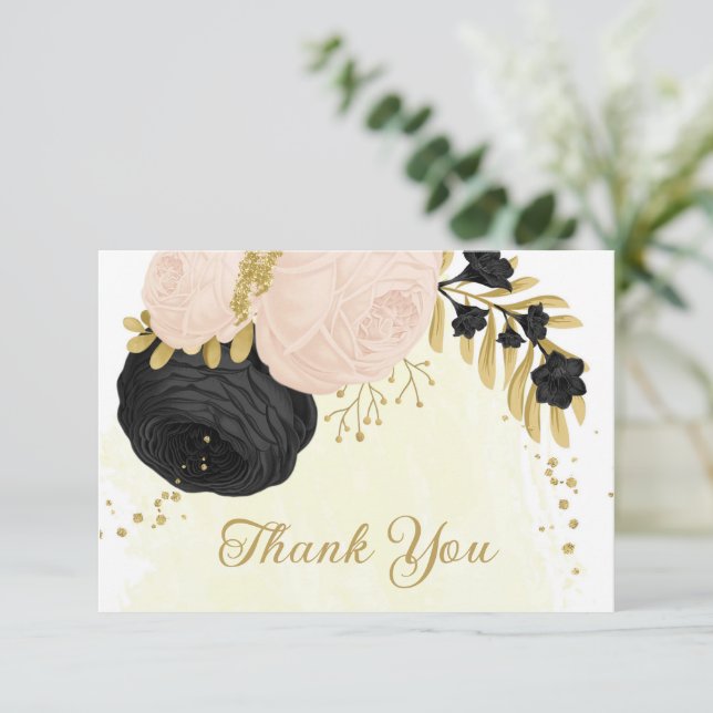 Schwarz-Rosa-Blume, botanische Hochzeit Dankeskarte (Stehend Vorderseite)