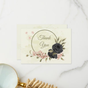 Schwarz Rosa Blume botanische Hochzeit Dankeskarte