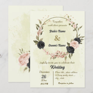 Schwarz Rosa Blume botanische Hochzeit Einladung